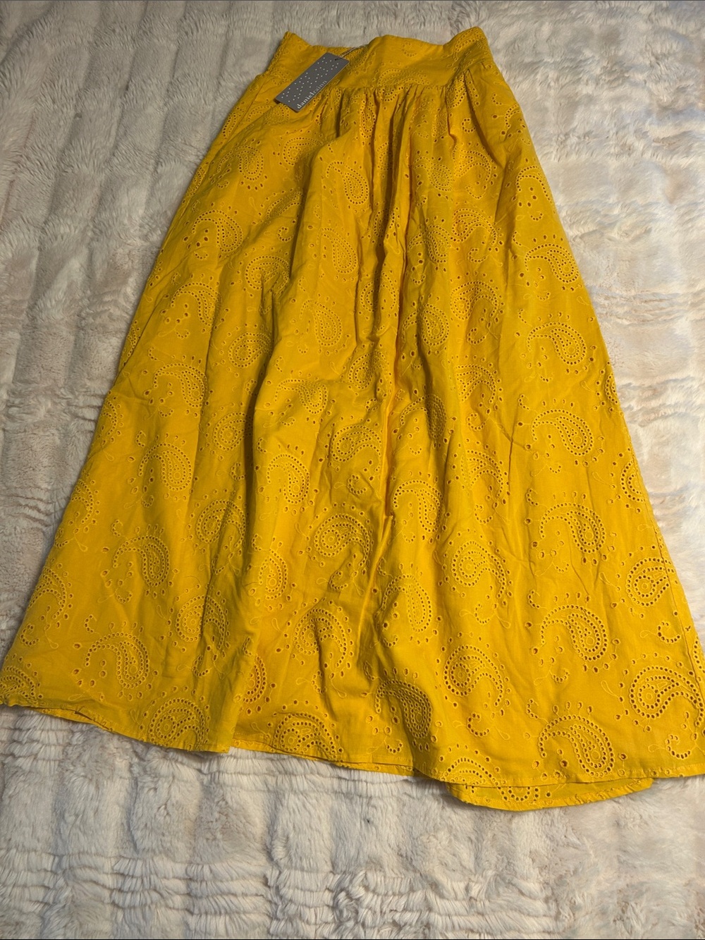 NWT Daniel Rainn Yellow Paisley Eyelet Maxi Skirt - lined